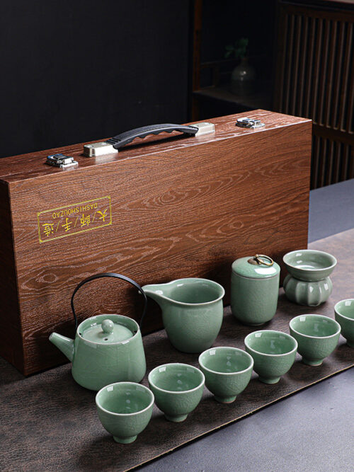 主图-2 哥窑茶具套装功夫茶高档礼盒伴手礼批发陶瓷茶壶茶杯功夫家用全套 Geyao Tea Set, Kung Fu Tea Premium Gift Box, Souvenir, Wholesale, Ceramic Teapot and Cups, Complete Set for Home Kung Fu Tea Use