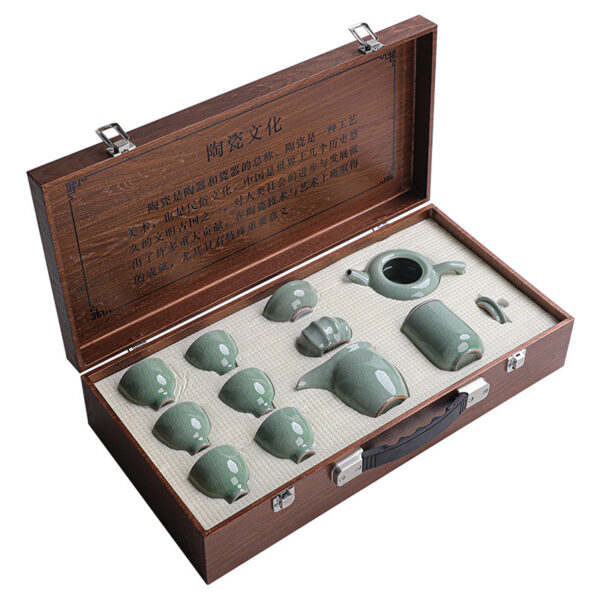 哥窑茶具套装功夫茶高档礼盒伴手礼批发陶瓷茶壶茶杯功夫家用全套 Geyao Tea Set, Kung Fu Tea Premium Gift Box, Souvenir, Wholesale, Ceramic Teapot and Cups, Complete Set for Home Kung Fu Tea Use