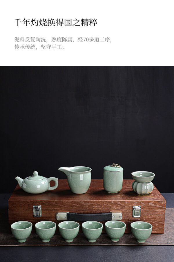 哥窑茶具套装功夫茶高档礼盒伴手礼批发陶瓷茶壶茶杯功夫家用全套 Geyao Tea Set, Kung Fu Tea Premium Gift Box, Souvenir, Wholesale, Ceramic Teapot and Cups, Complete Set for Home Kung Fu Tea Use