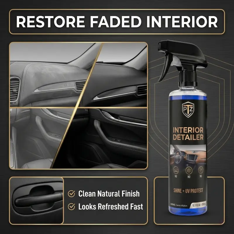 PTZ Interior Cleaner & Protectant – Cleans & Protects Leather, Vinyl, Plastic, Rubber, Glass – 10.1 Fl Oz