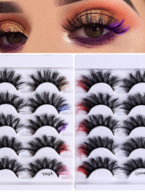 576363289 5 Pairs Of Colorful Fried False Eyelashes Multi Layer Thick Cross Mink Like Eyelashes