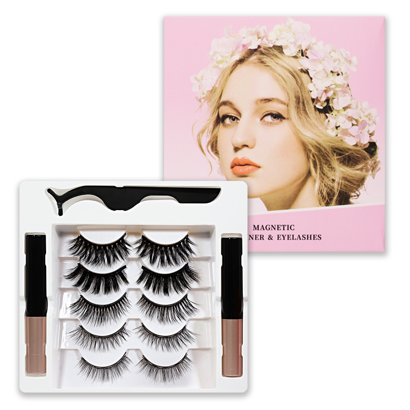False Eyelashes Magnetic False Eyelashes 5 Pairs of Eyelashes 2 Liquid Eyeliner Sets Magnetic Natural - Image 5