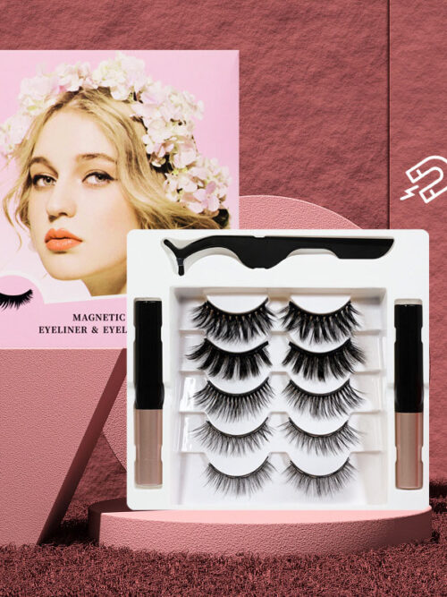 576363226 False Eyelashes Magnetic False Eyelashes 5 Pairs of Eyelashes 2 Liquid Eyeliner Sets Magnetic Natural