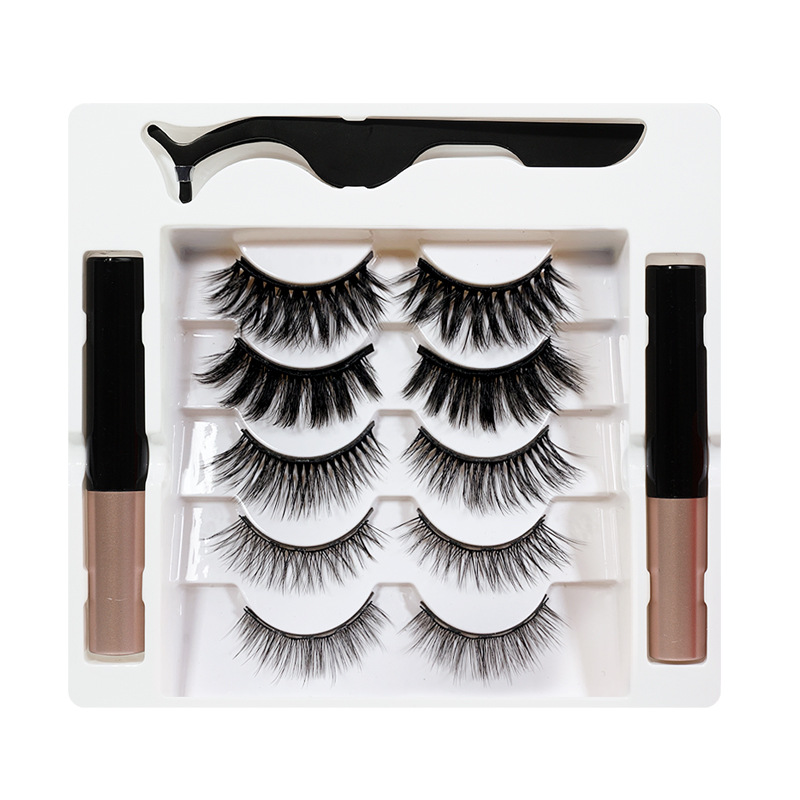 False Eyelashes Magnetic False Eyelashes 5 Pairs of Eyelashes 2 Liquid Eyeliner Sets Magnetic Natural - Image 4