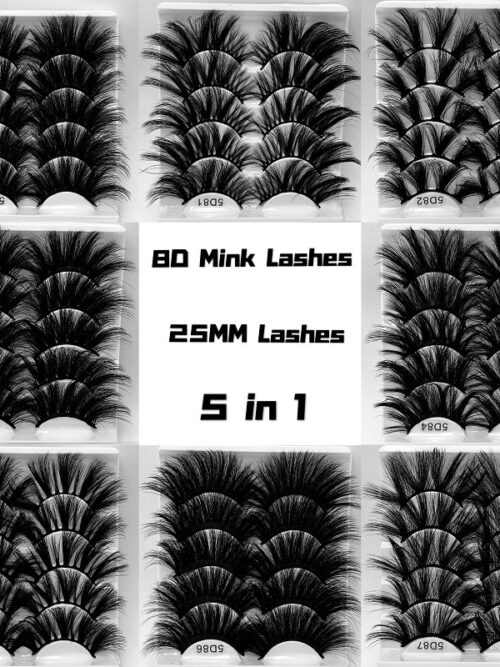 576363307 5D 25mm 5 Pairs Mink Eyelashes Multi-Layer Lengthening Thick Thickened False Eyelashes